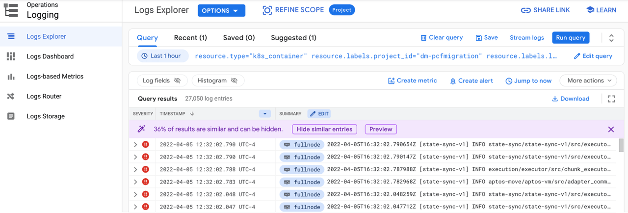 GKE Workloads Pod Logs Explorer screenshot